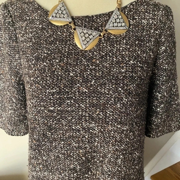 Tibi Wool Brown Tweed Wool & Leather Shift Dress - Picture 3 of 8